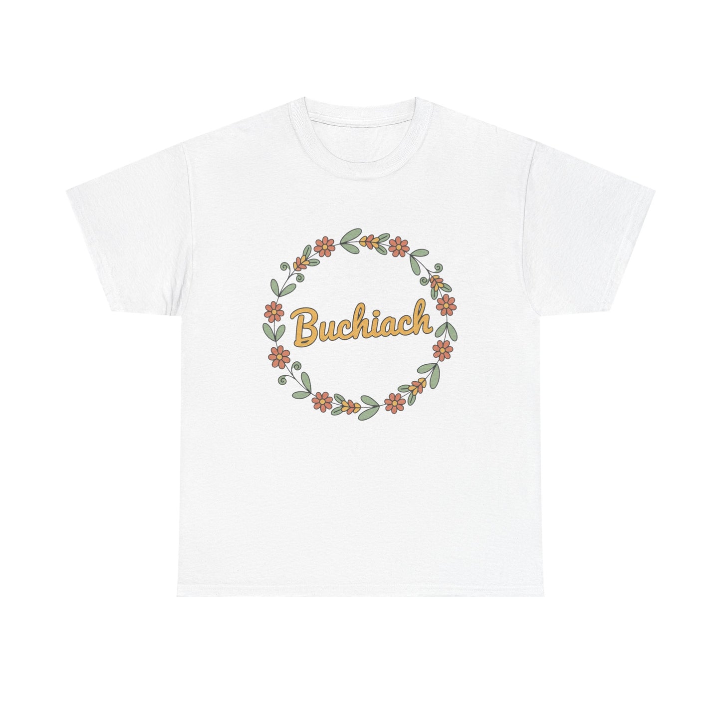 Buchiach Floral Wreath T-Shirt — Retro Script Garden Tee Printify
