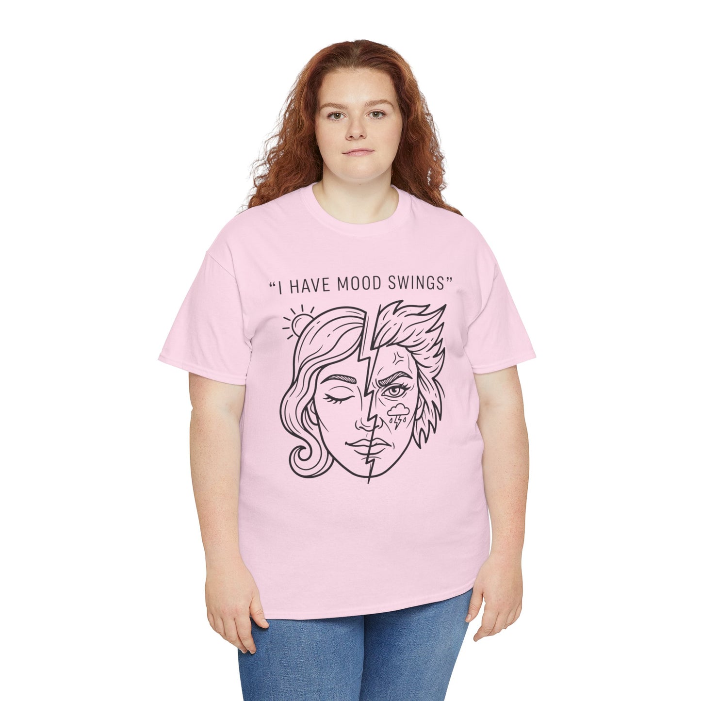 Mood Swings Graphic Tee — Split Face Line Art "I Have Mood Swings" T-Shirt Printify