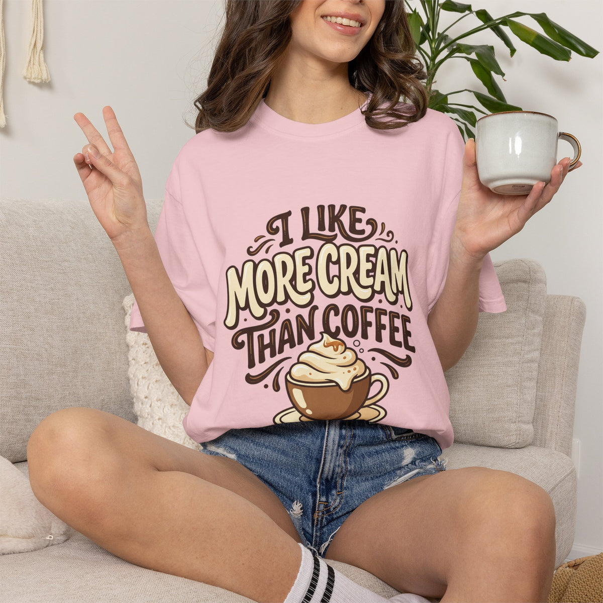 Coffee Tee — "I Like More Cream Than Coffee" Graphic T-Shirt
