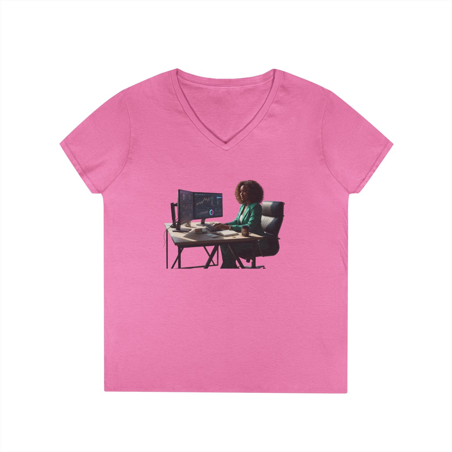 Programmer at Work V-Neck Tee — Female Coder Graphic Shirt
