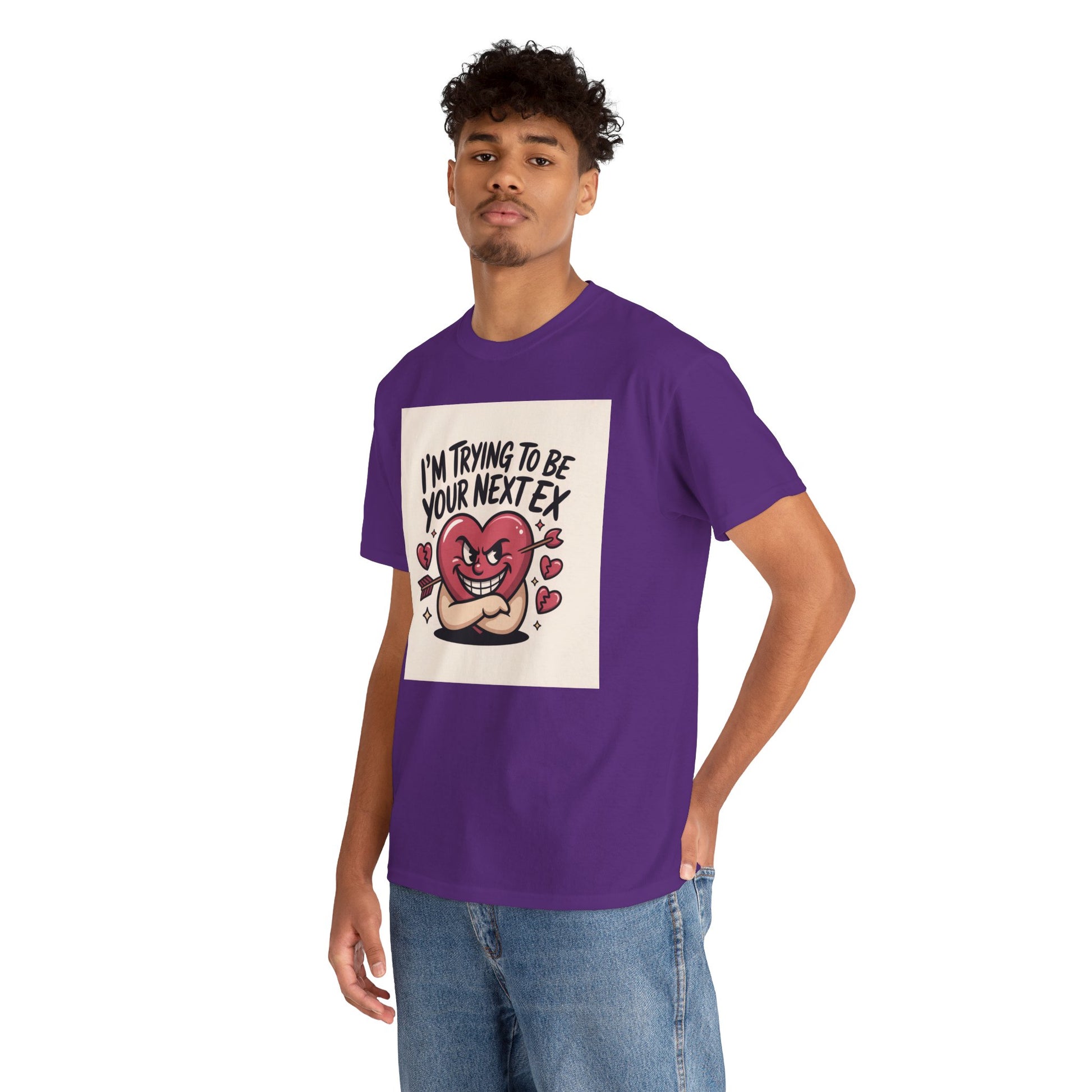 Valentine Heart Character Tee — "I'm Trying To Be Your Next Ex" Graphic T-Shirt Printify