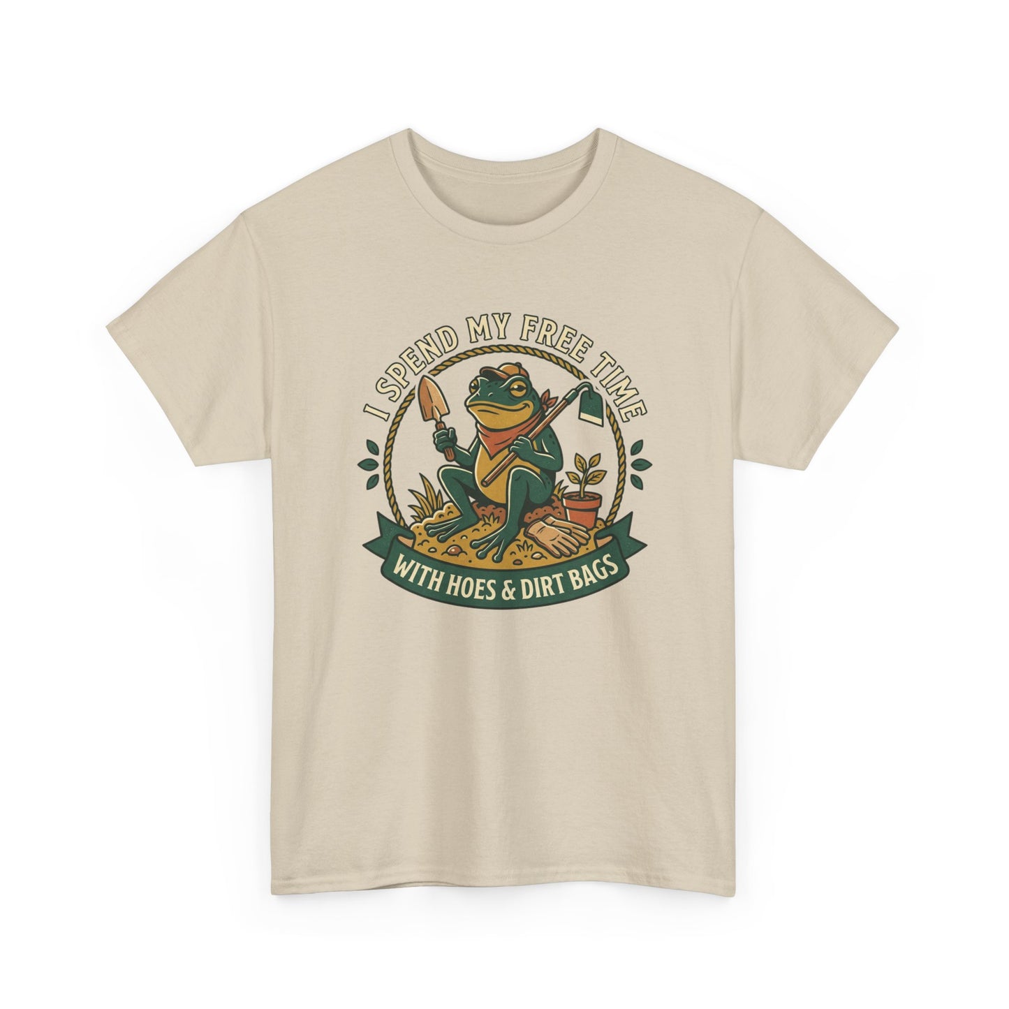 Gardening Frog T-Shirt — "I Spend My Free Time With Hoes & Dirt Bags" Funny Garden Tee