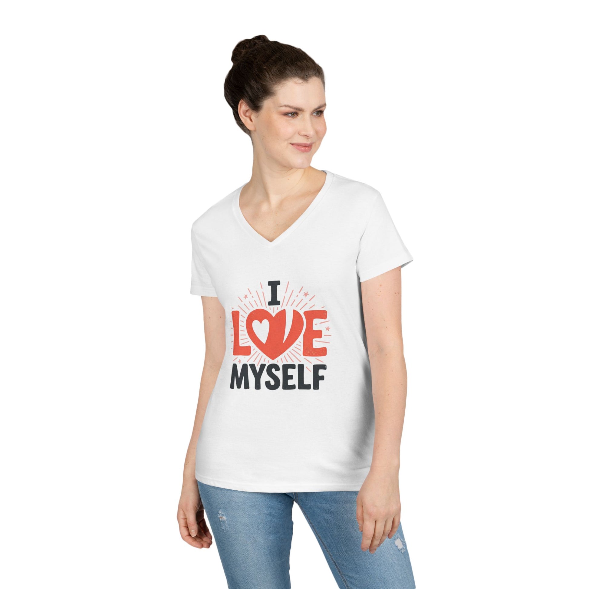 I Love Myself V-Neck Tee — Self-Love Women's T-Shirt Printify
