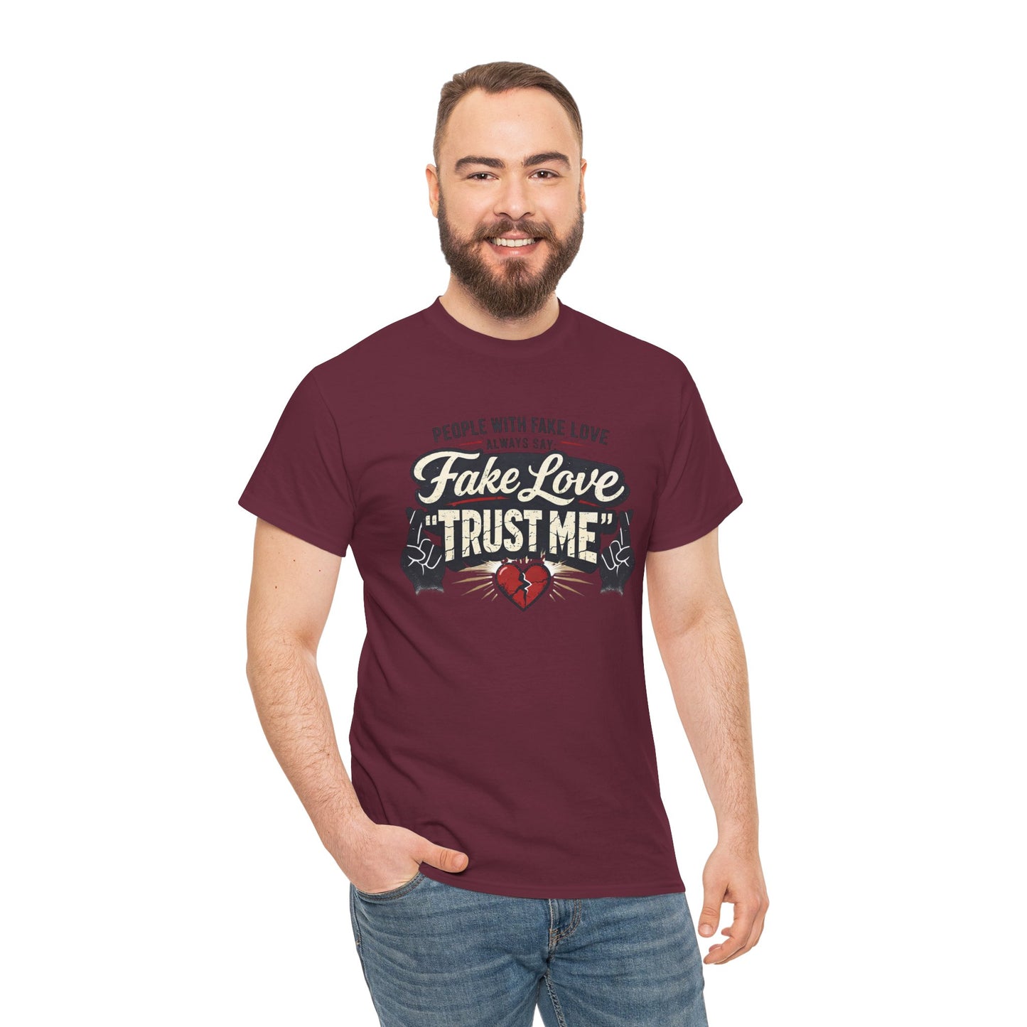 Fake Love Trust Me T-Shirt – Vintage Tattoo Heart Graphic Tee