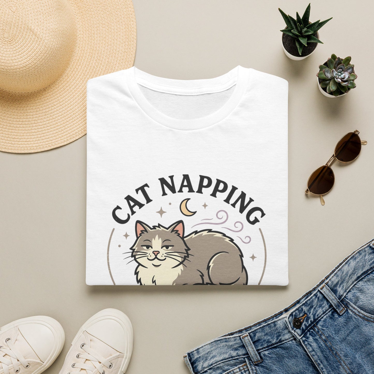 Cat Napping T-Shirt — Cute Sleeping Cat Graphic Tee for Cat Lovers