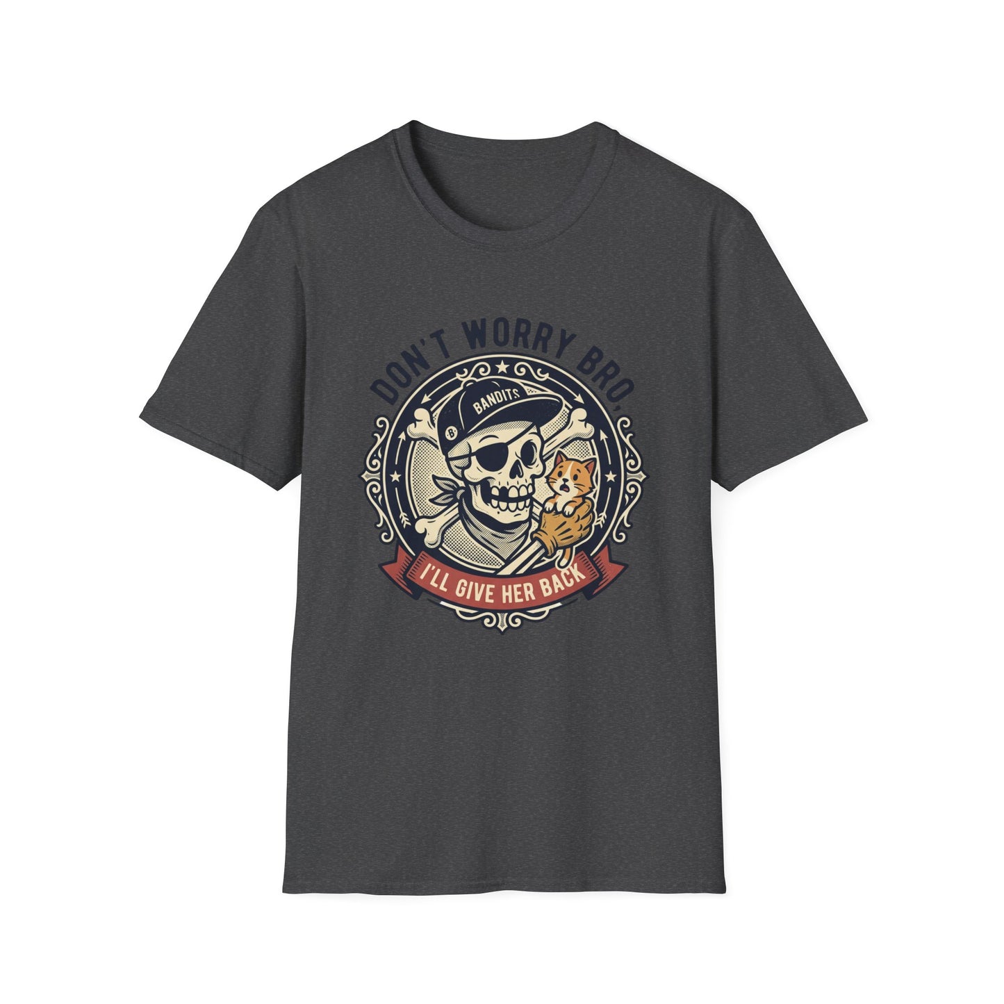 Skull & Cat T-Shirt — "Don't Worry Bro, I'll Give Her Back" Vintage Tee