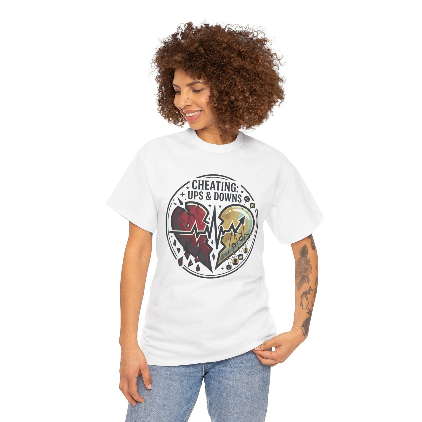 Cheating: Ups & Downs Broken Heart Graphic Tee Printify