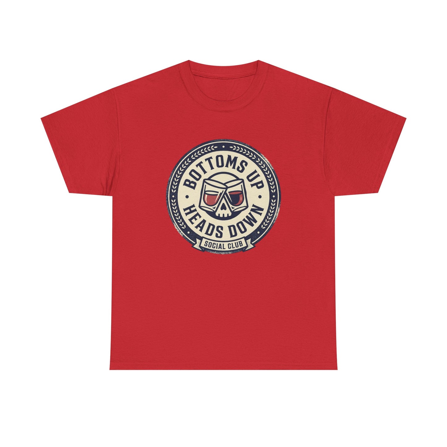 "Bottoms Up Heads Down" Skull Beer Logo Tee