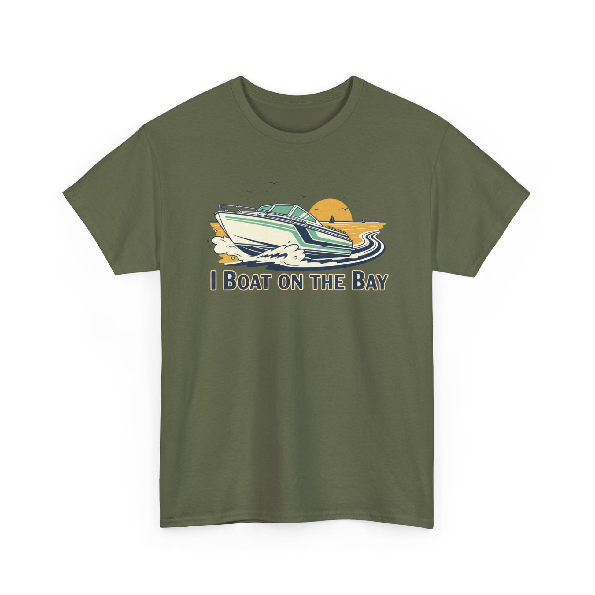 Boat on the Bay T-Shirt — Retro Motorboat Sunset Tee Printify