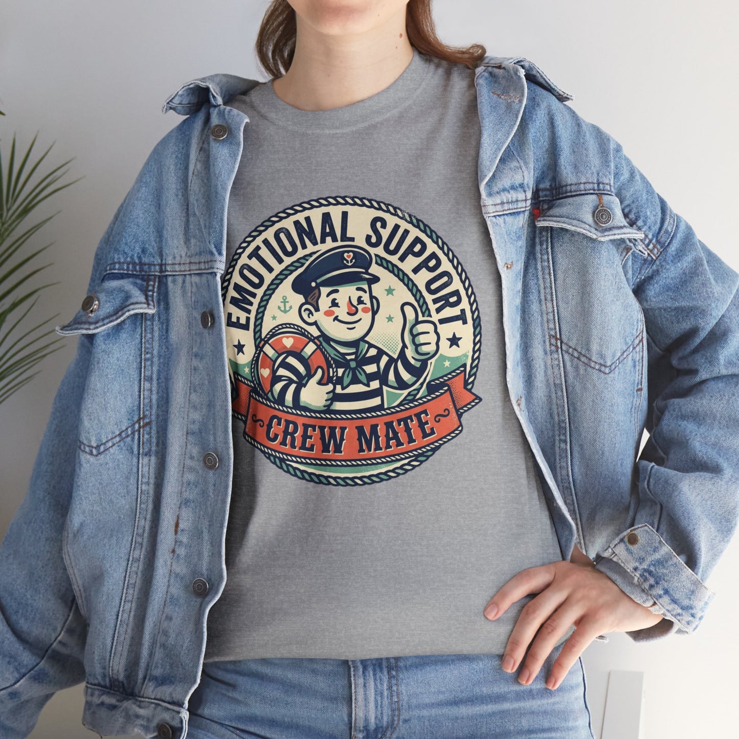 Emotional Support Crew Mate T‑Shirt — Retro Nautical Crewmate Tee Printify