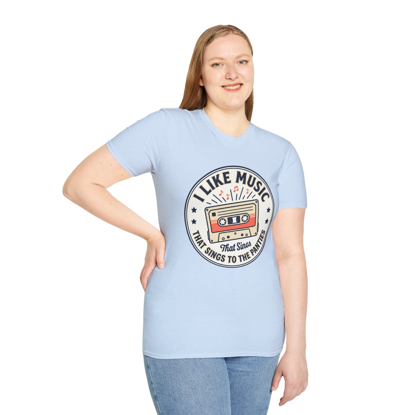 Retro Cassette T-Shirt — "I Like Music That Sings to the Pants" Vintage Music Tee