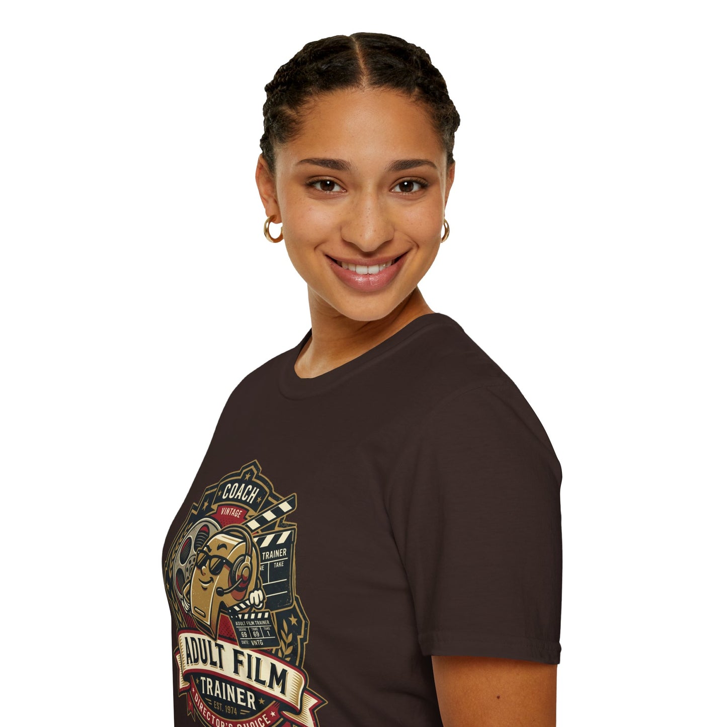 Adult Film Trainer T-Shirt — Vintage Director’s Coach Movie Reel Tee Printify