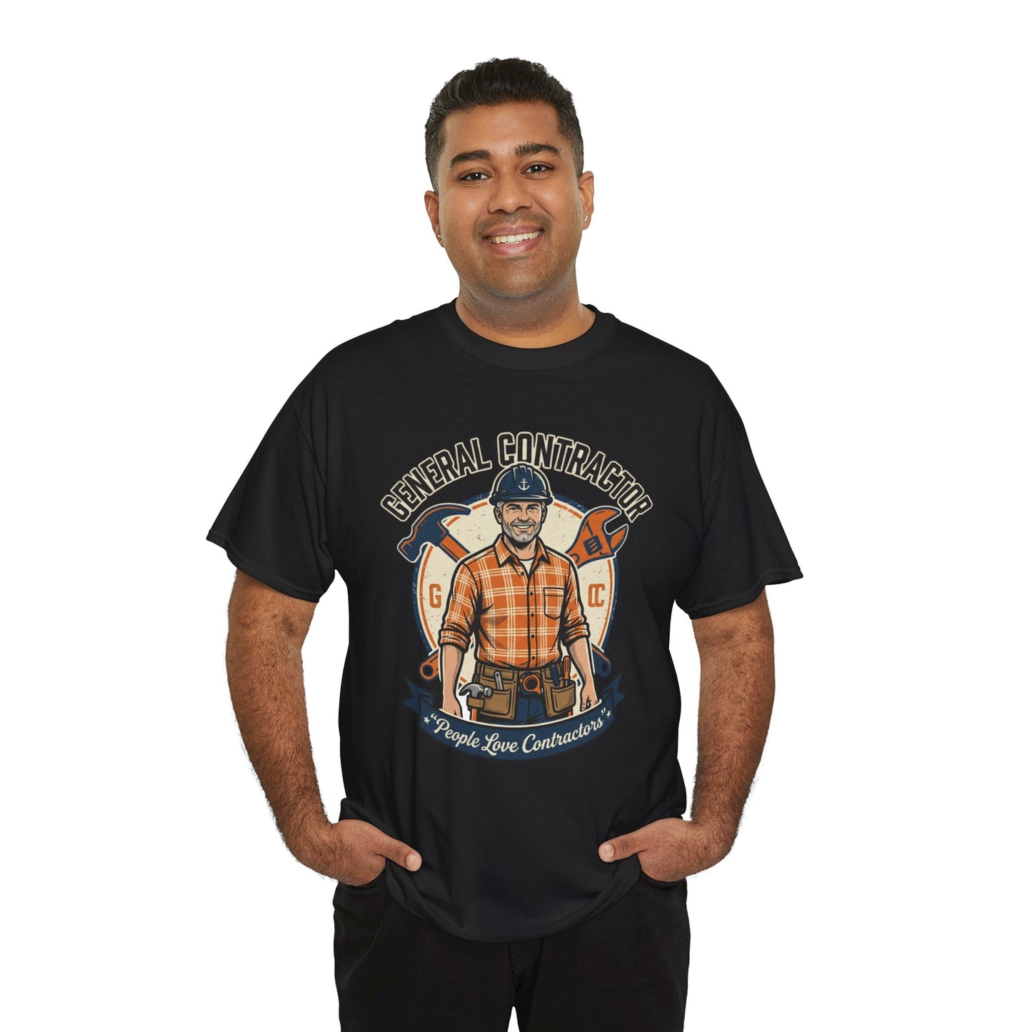 General Contractor T-Shirt — Vintage Construction Worker Logo Tee Printify