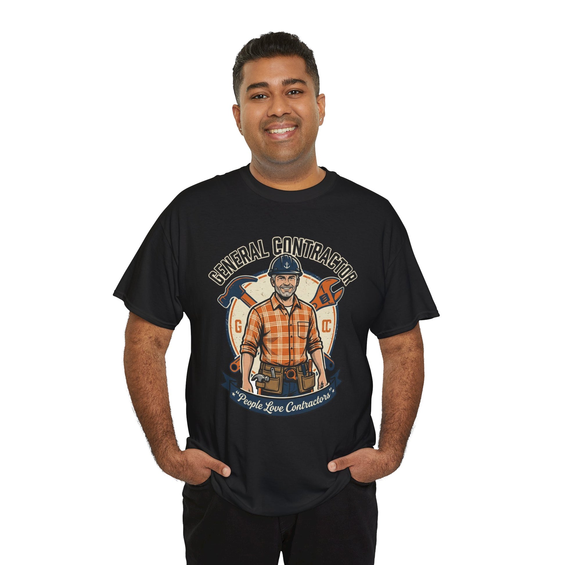 General Contractor T-Shirt — Vintage Construction Worker Logo Tee Printify