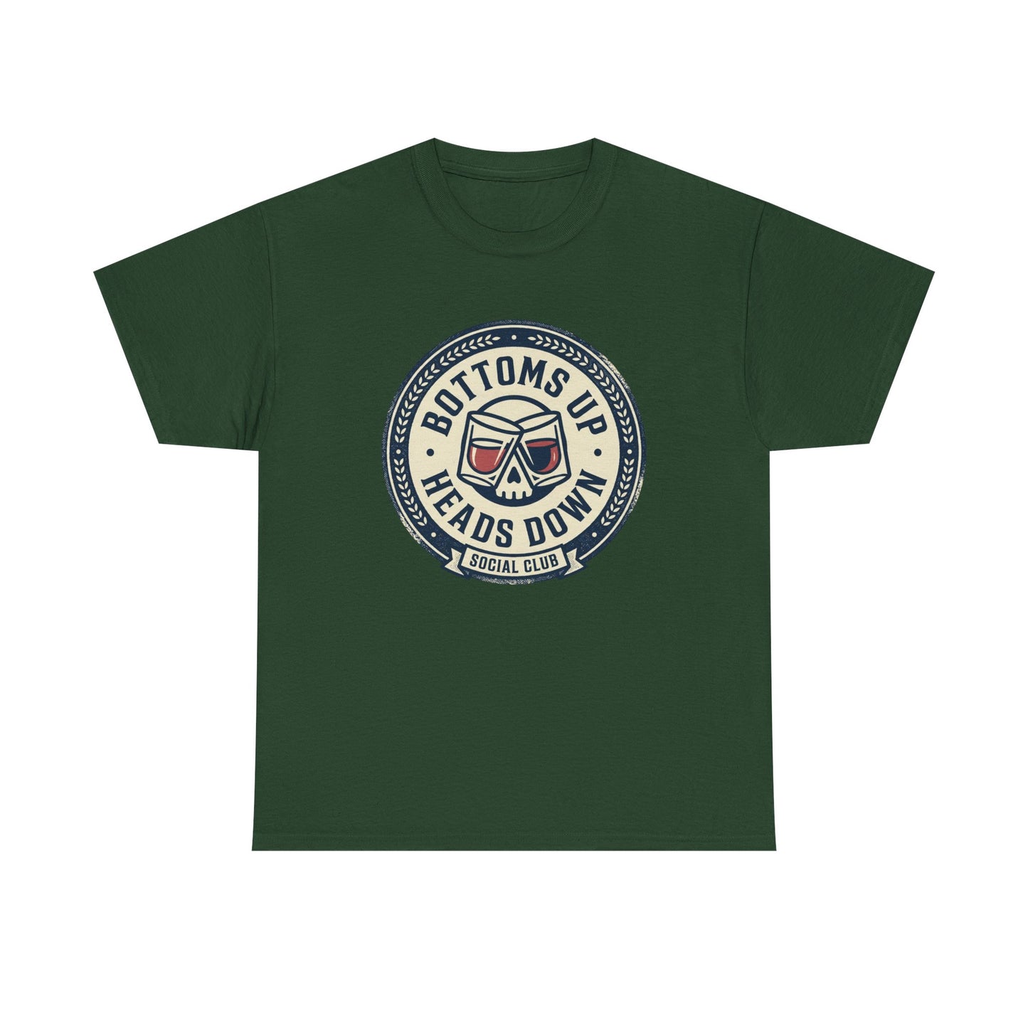 "Bottoms Up Heads Down" Skull Beer Logo Tee