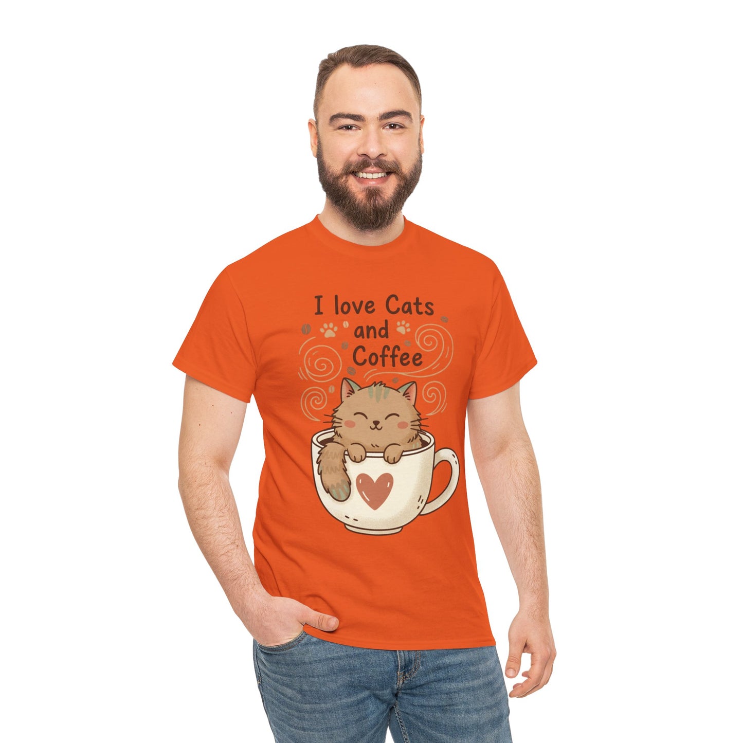 Cat and Coffee T‑Shirt — "I Love Cats and Coffee" Cute Cat in Mug Tee