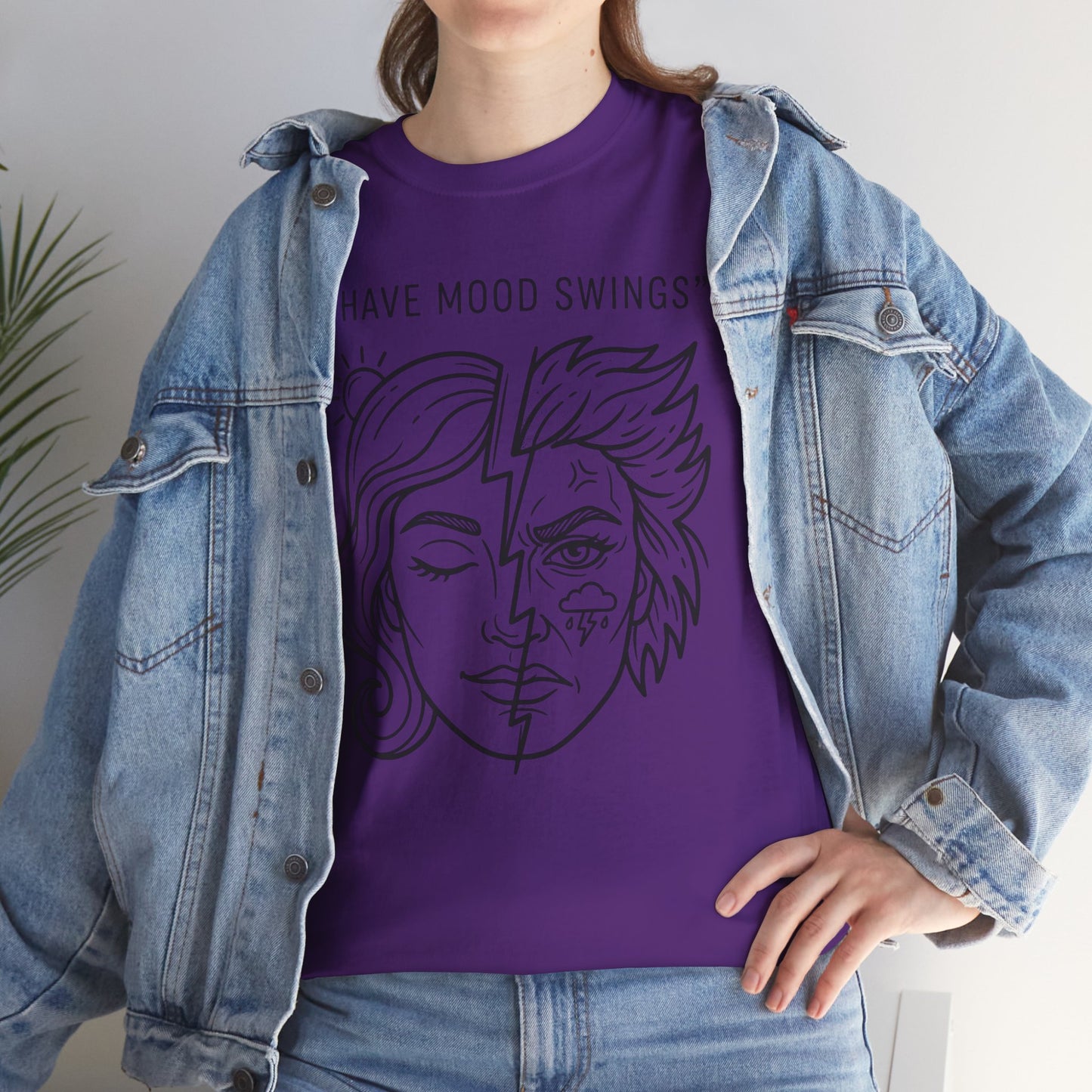 Mood Swings Graphic Tee — Split Face Line Art "I Have Mood Swings" T-Shirt Printify