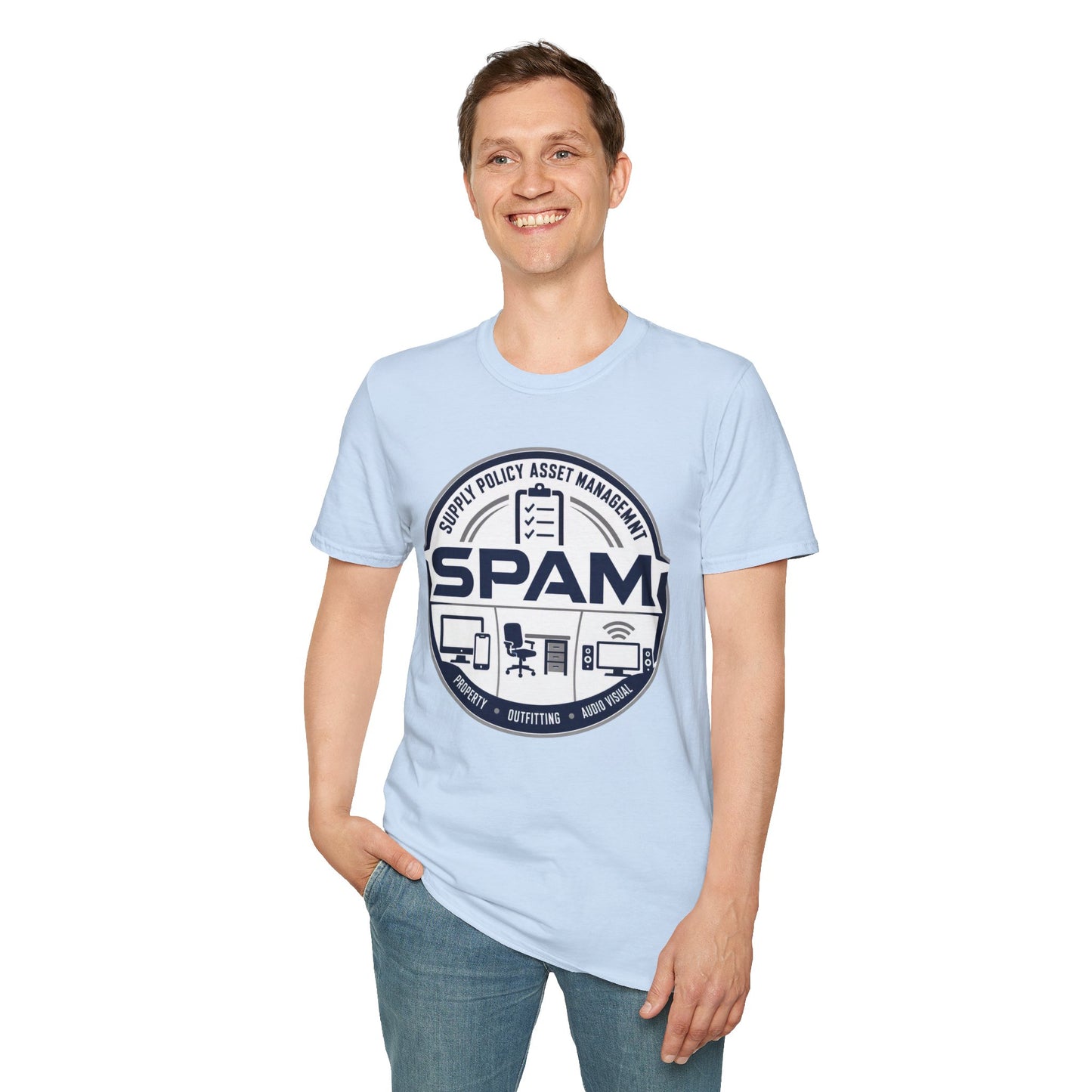 SPAM Supply Policy Asset Management T-Shirt — Logistics/ IT / Admin Graphic Tee