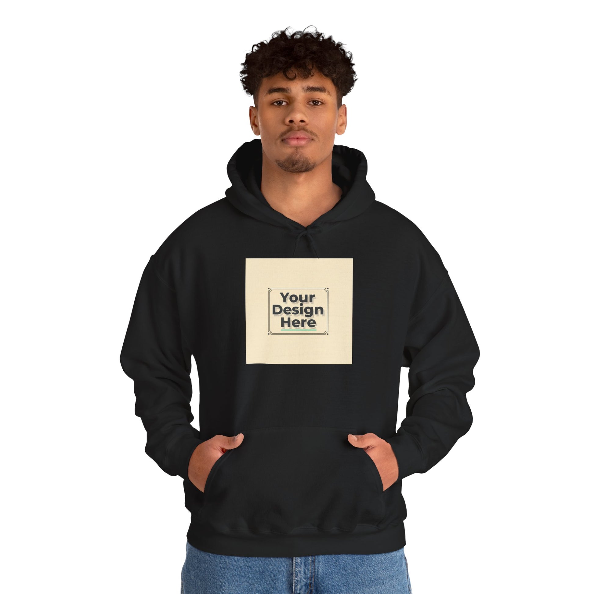 Custom Classic White Hoodie with Centered Square Design Mockup Printify