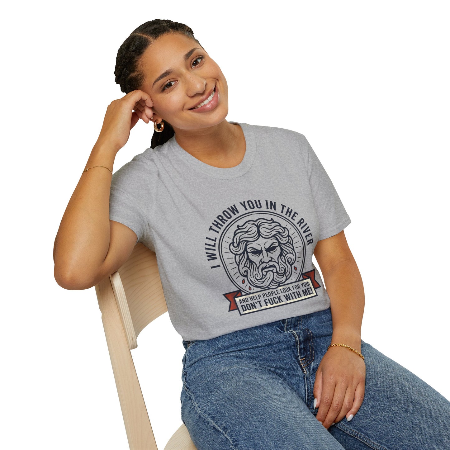 'I Will Throw You in the River' Bold Mythic Design-Graphic T-Shirt