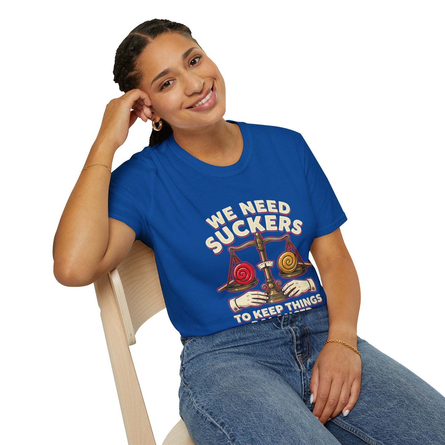 "We Need Suckers to Keep Things Balanced" Retro Candy Scale Tee