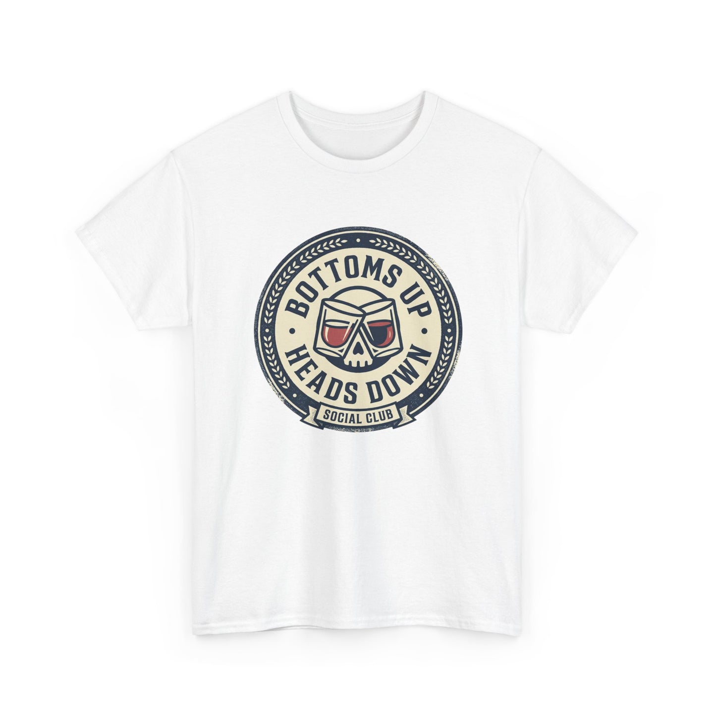 "Bottoms Up Heads Down" Skull Beer Logo Tee