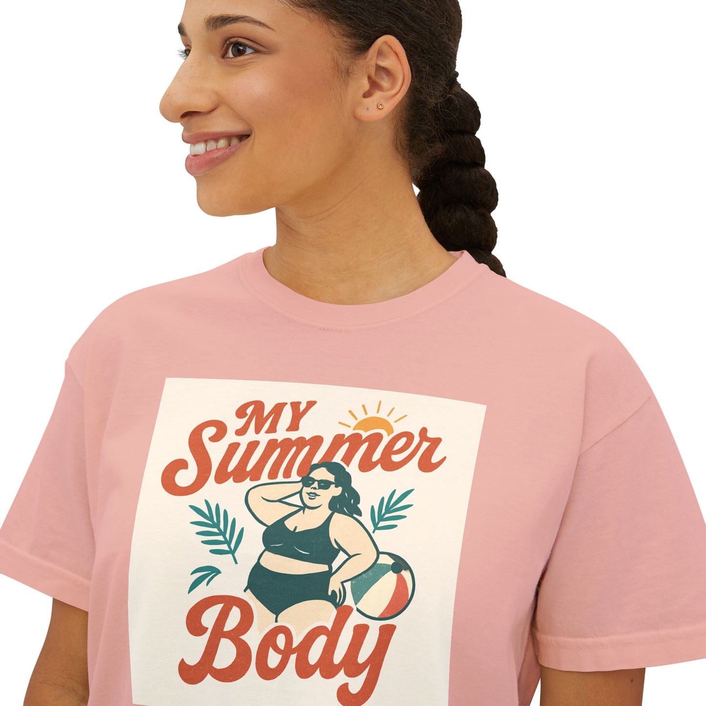 My Summer Body Boxy Tee — Retro Beach Graphic Women’s T‑Shirt