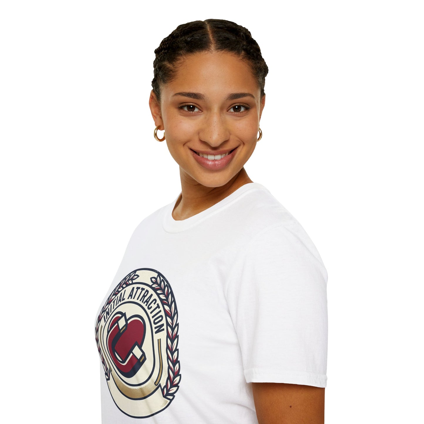 Initial Attraction T-Shirt — Retro Badge Heart Design