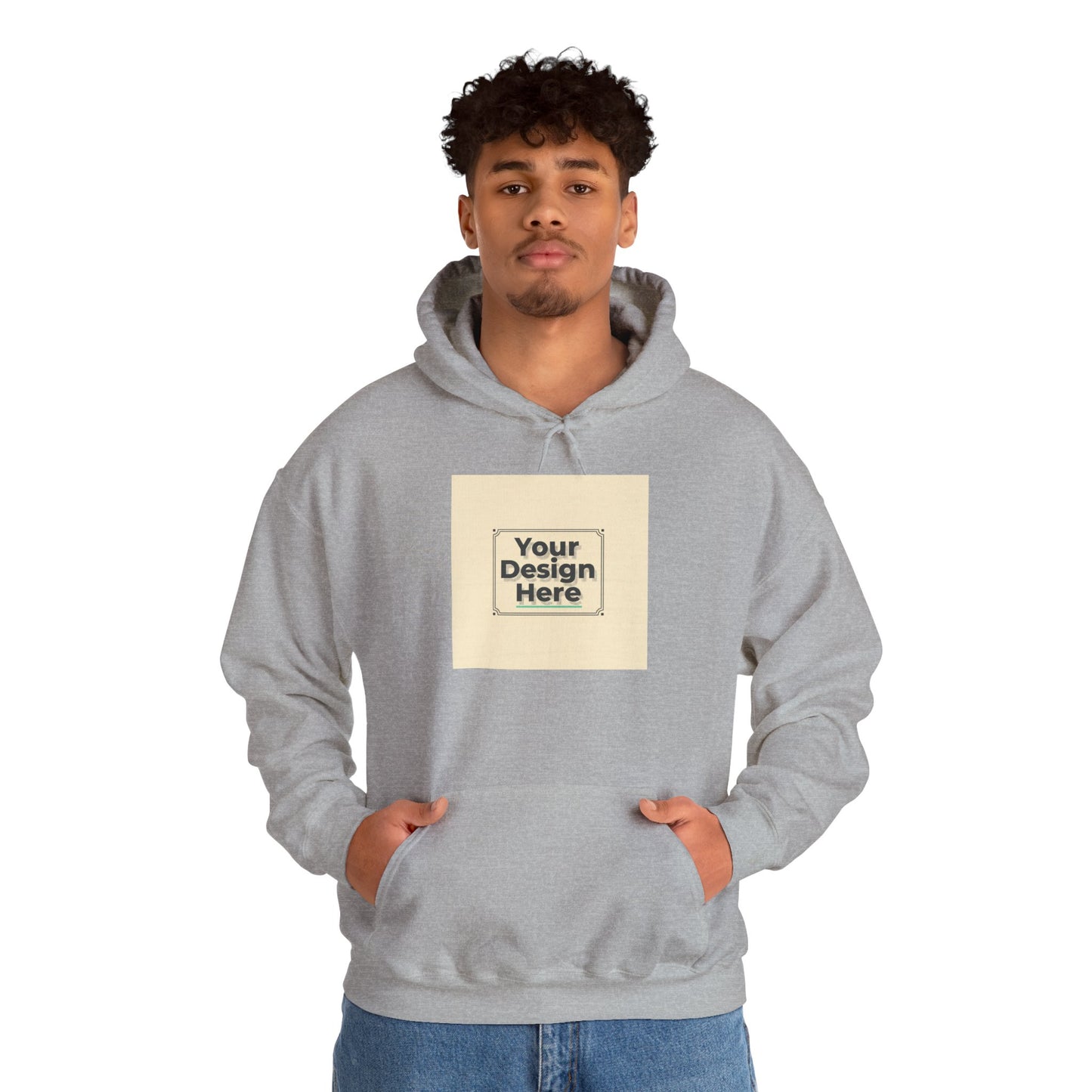 Custom Classic White Hoodie with Centered Square Design Mockup Printify