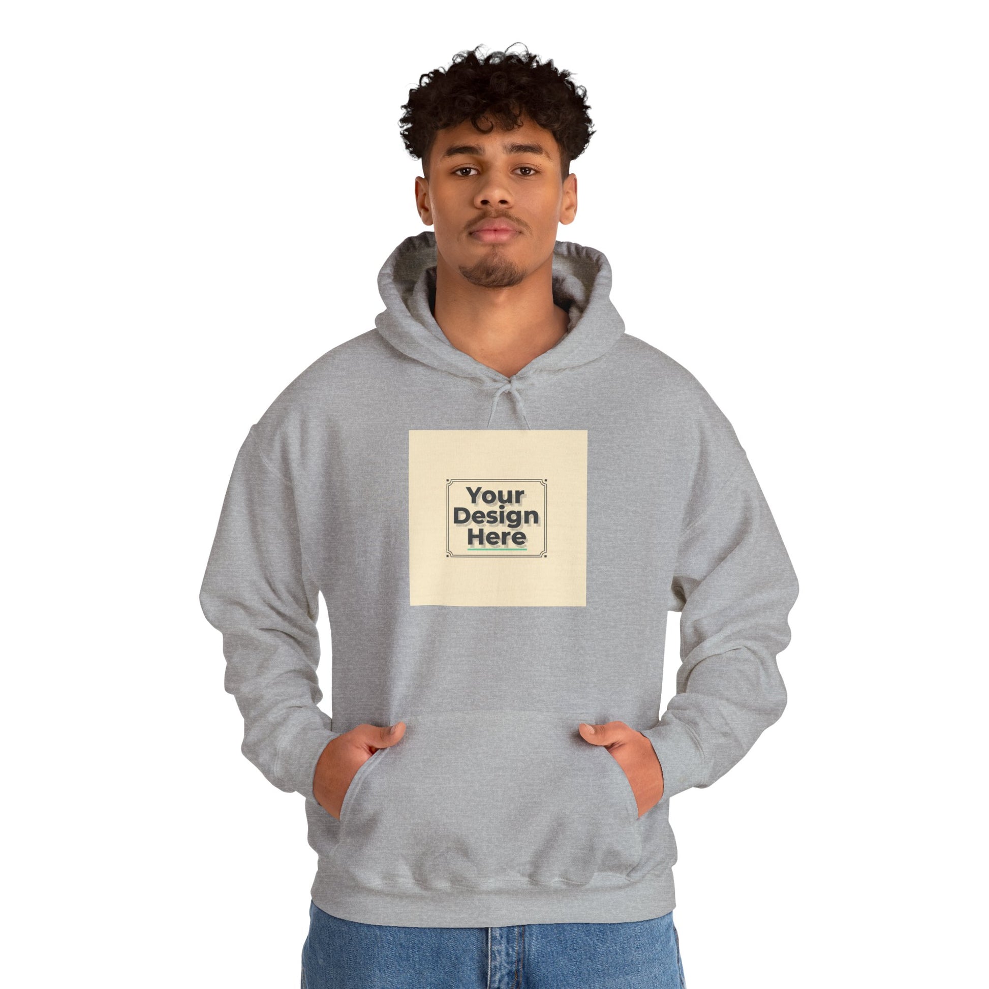 Custom Classic White Hoodie with Centered Square Design Mockup Printify