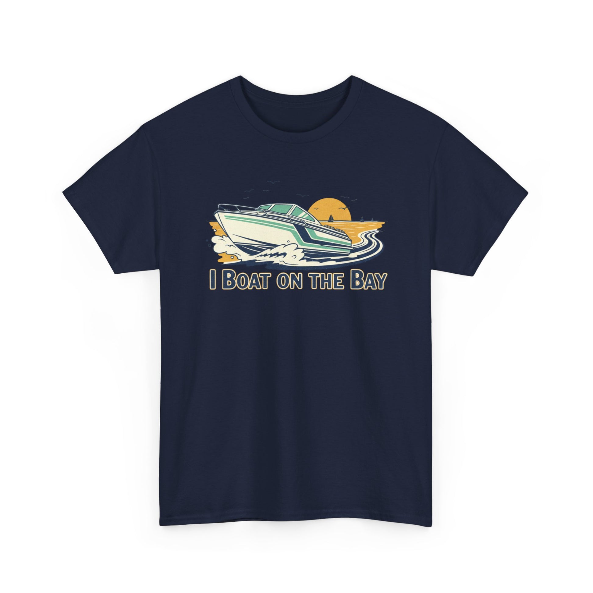 Boat on the Bay T-Shirt — Retro Motorboat Sunset Tee Printify