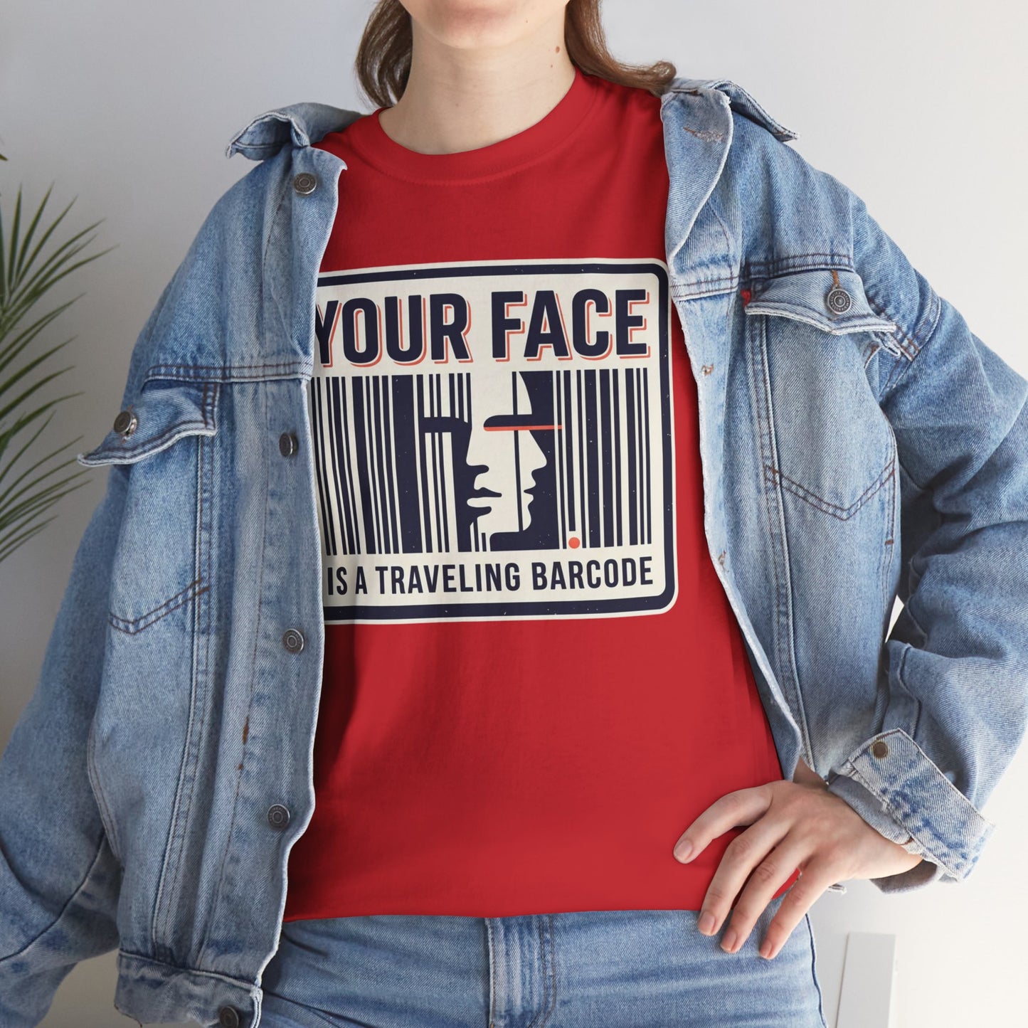 "Your Face Is a Traveling Barcode" Graphic Tee