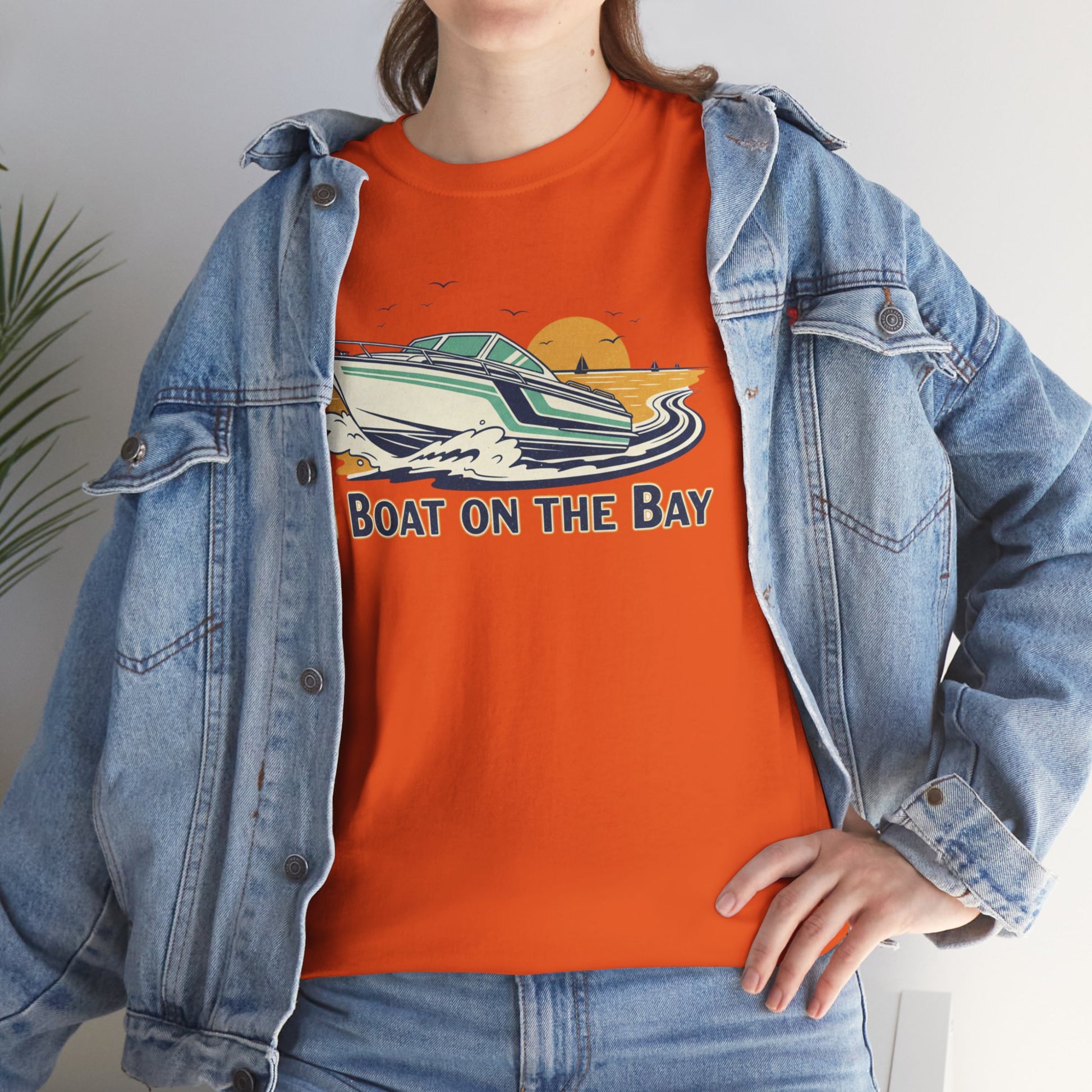 Boat on the Bay T-Shirt — Retro Motorboat Sunset Tee Printify