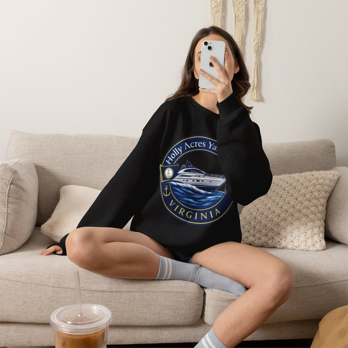 Virginia Yacht Club Crewneck Sweatshirt — "Holly Acres Yacht Club" Nautical Logo