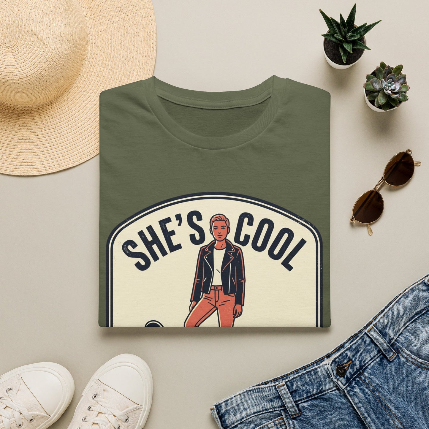 She's Cool Skateboarder T-Shirt — "She's Cool, She Can Ride On It" Retro Graphic Tee
