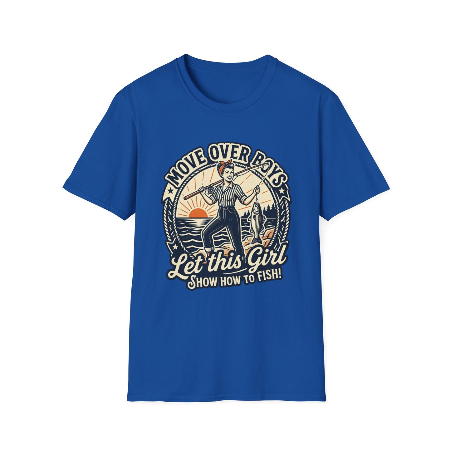 "Move Over Boys, Let This Girl Show How to Fish" Vintage Design - Fishing T-Shirt