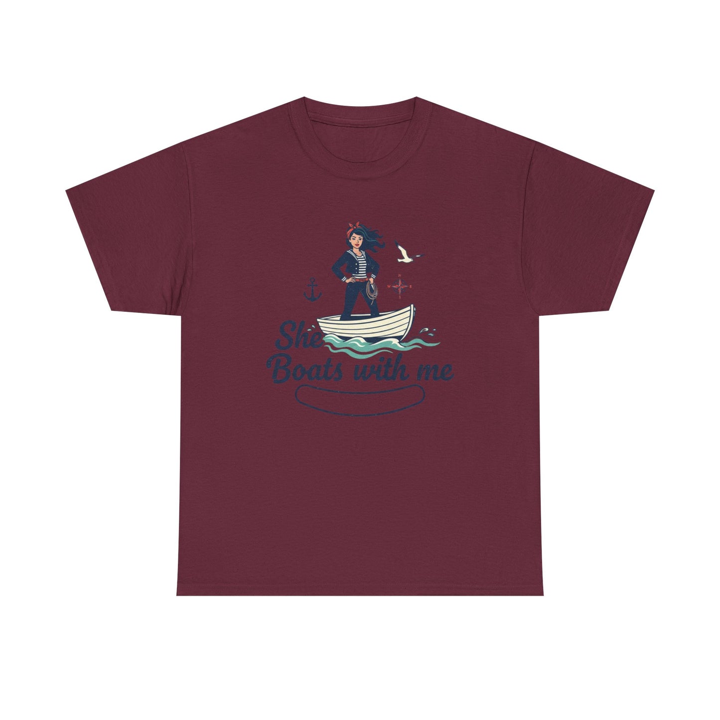 T-Shirt — "She Boats With Me" Nautical Couple Tee Printify