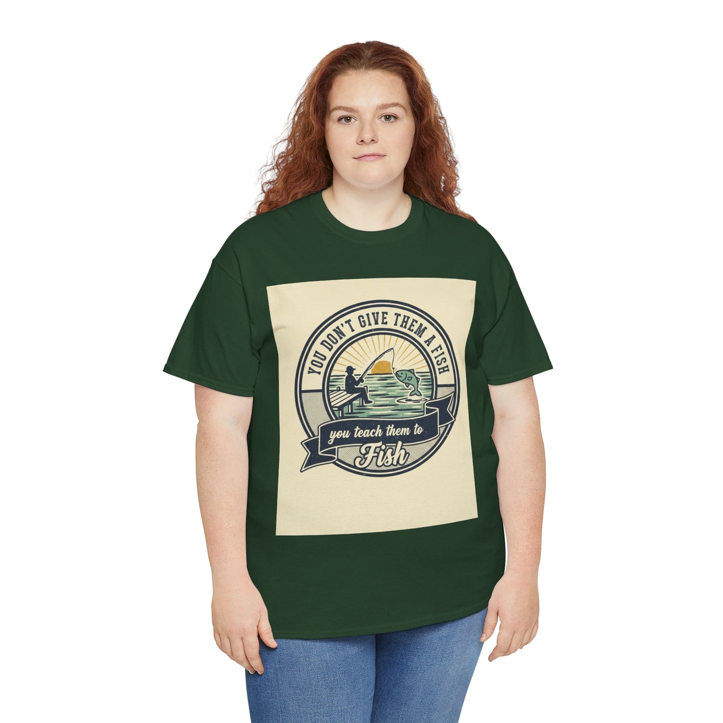 Fishing Vintage Badge T-Shirt — "You Don’t Give Them a Fish, You Teach Them to Fish" Graphic Tee