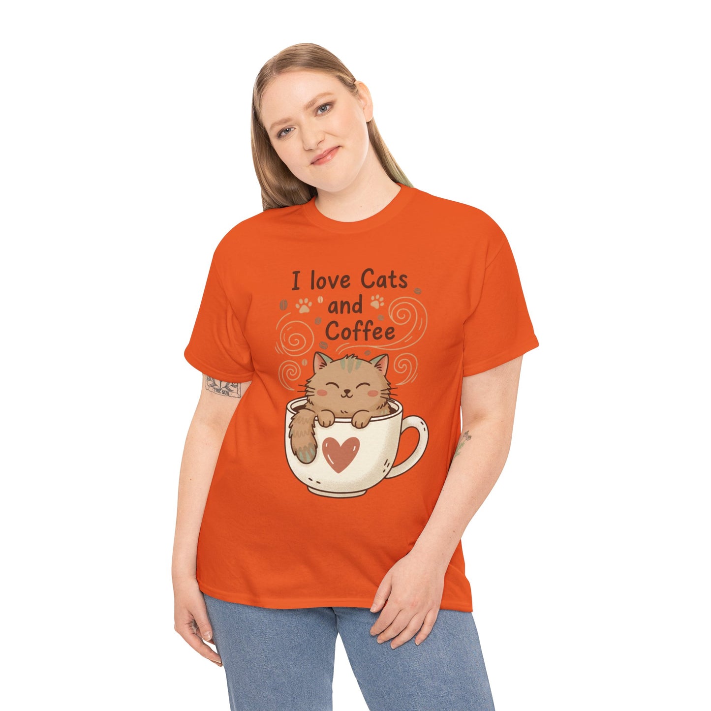 Cat and Coffee T‑Shirt — "I Love Cats and Coffee" Cute Cat in Mug Tee