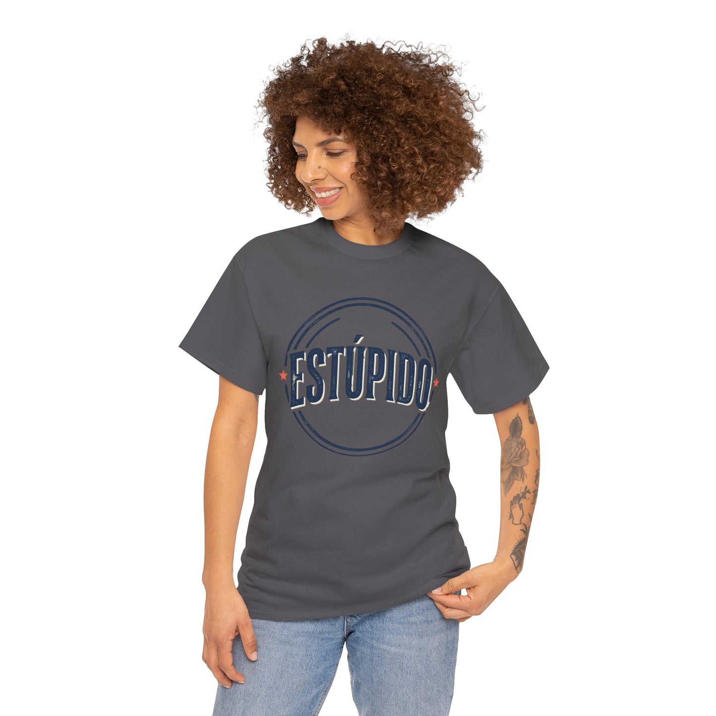 ESTÚPIDO Circle Logo Graphic Tee (Spanish Funny Statement)