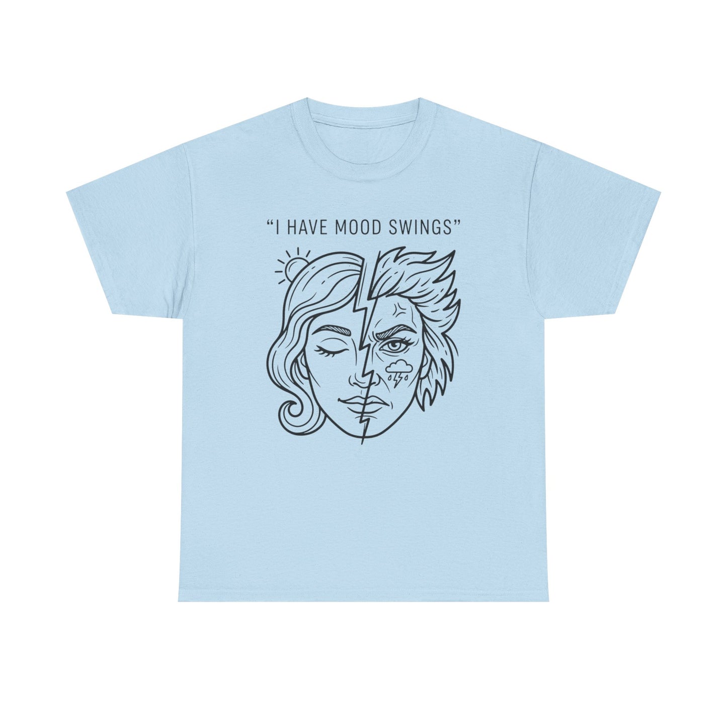 Mood Swings Graphic Tee — Split Face Line Art "I Have Mood Swings" T-Shirt Printify