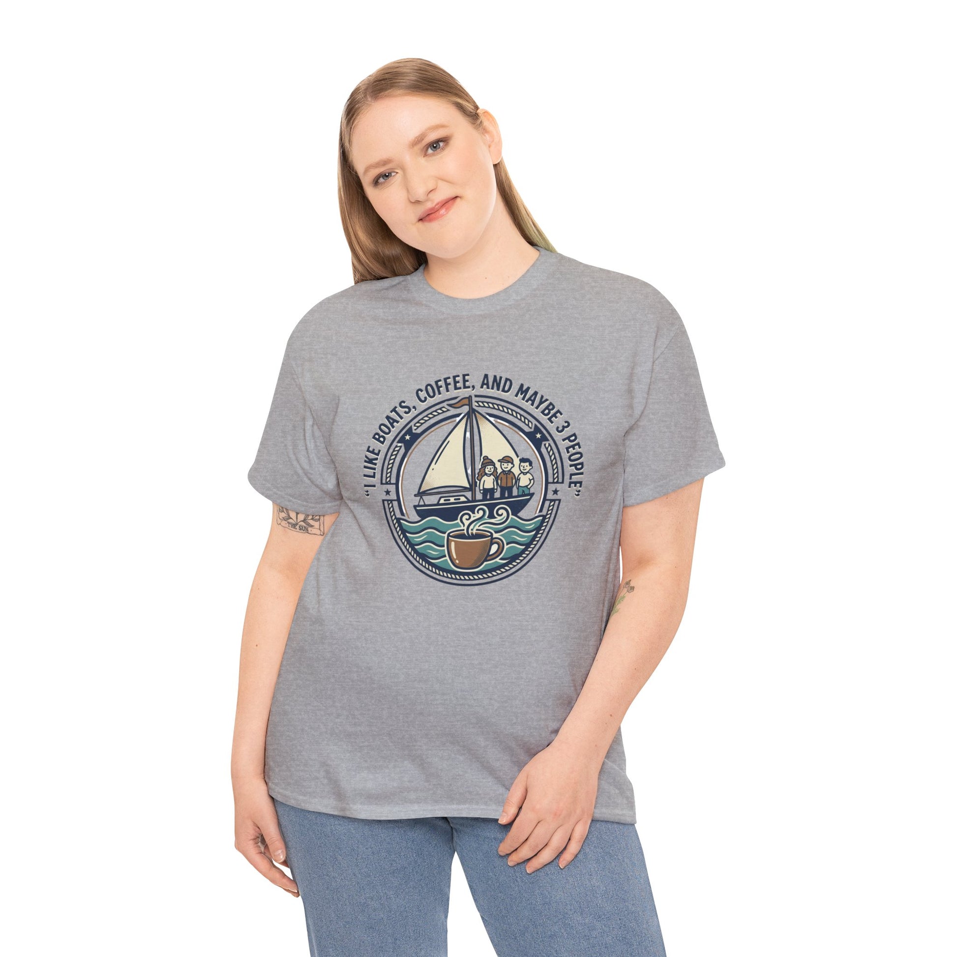 Sailboats & Coffee T‑Shirt — "I Like Boats, Coffee, and Maybe 3 People" Graphic Tee Printify