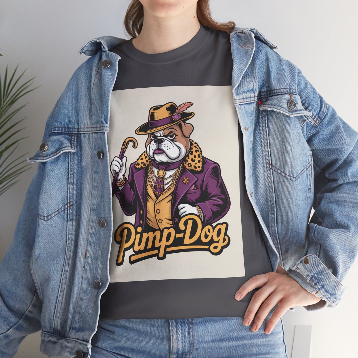 Pimp-Dog Graphic Tee — Retro Bulldog Character Shirt Printify