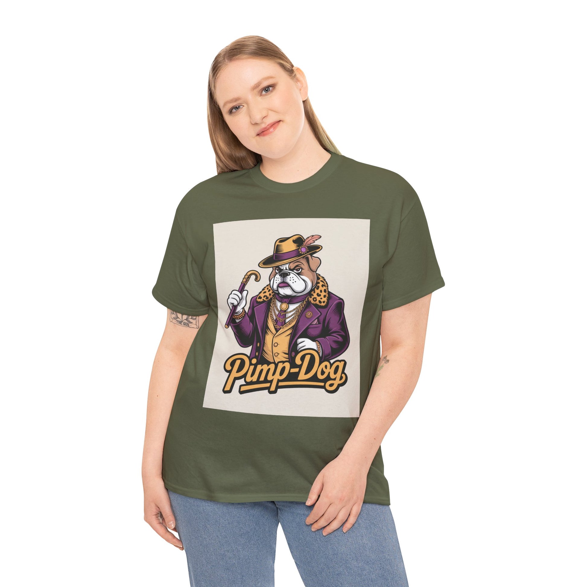Pimp-Dog Graphic Tee — Retro Bulldog Character Shirt Printify
