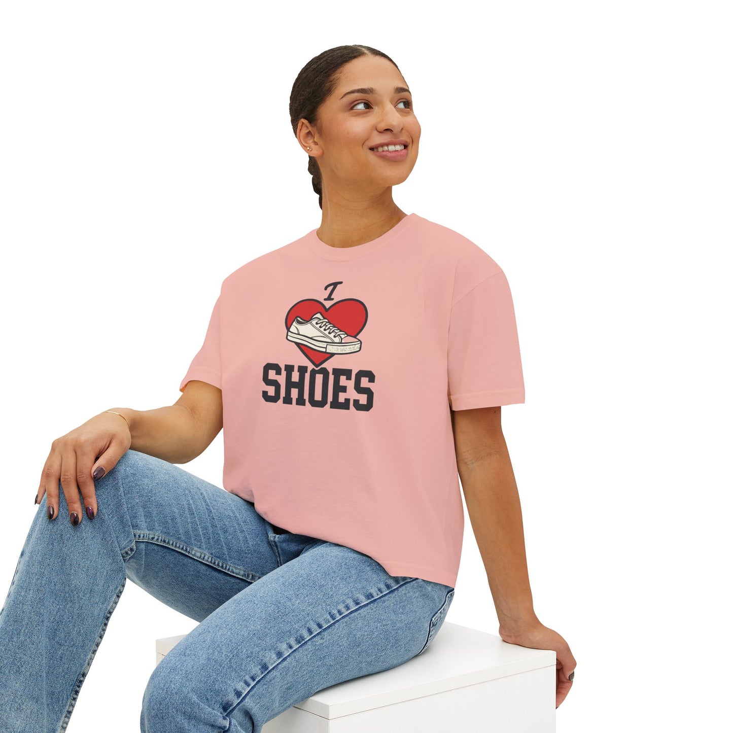 I Heart Shoes Women's Boxy Tee – Cute Sneaker Lover T-Shirt