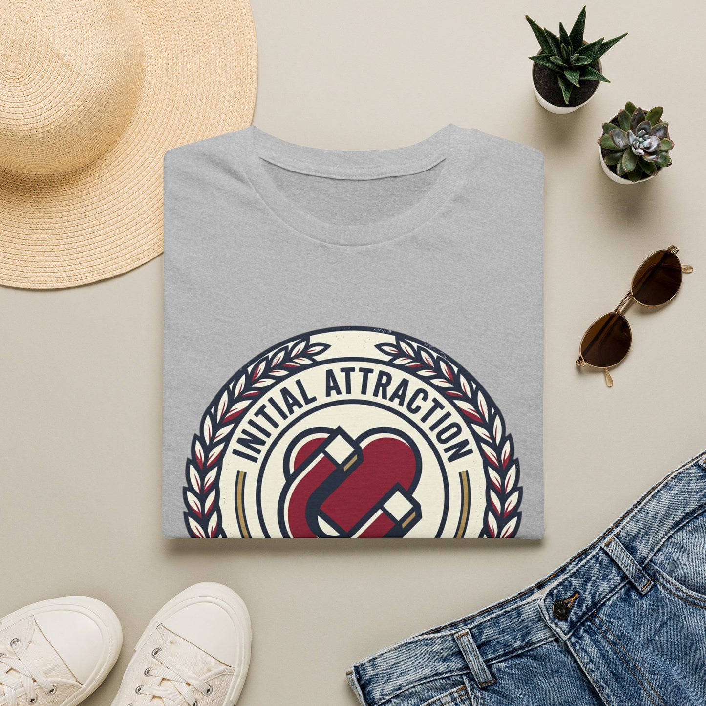 Initial Attraction T-Shirt — Retro Badge Heart Design