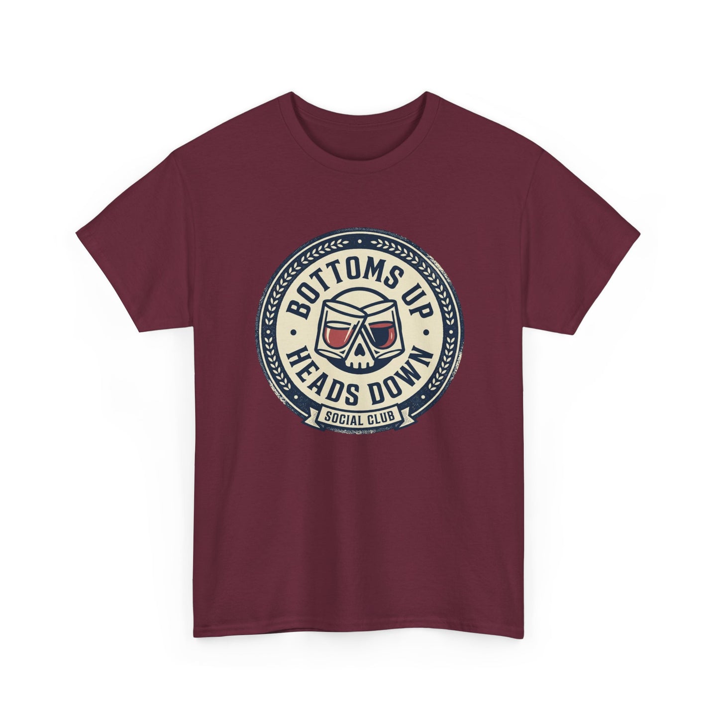 "Bottoms Up Heads Down" Skull Beer Logo Tee