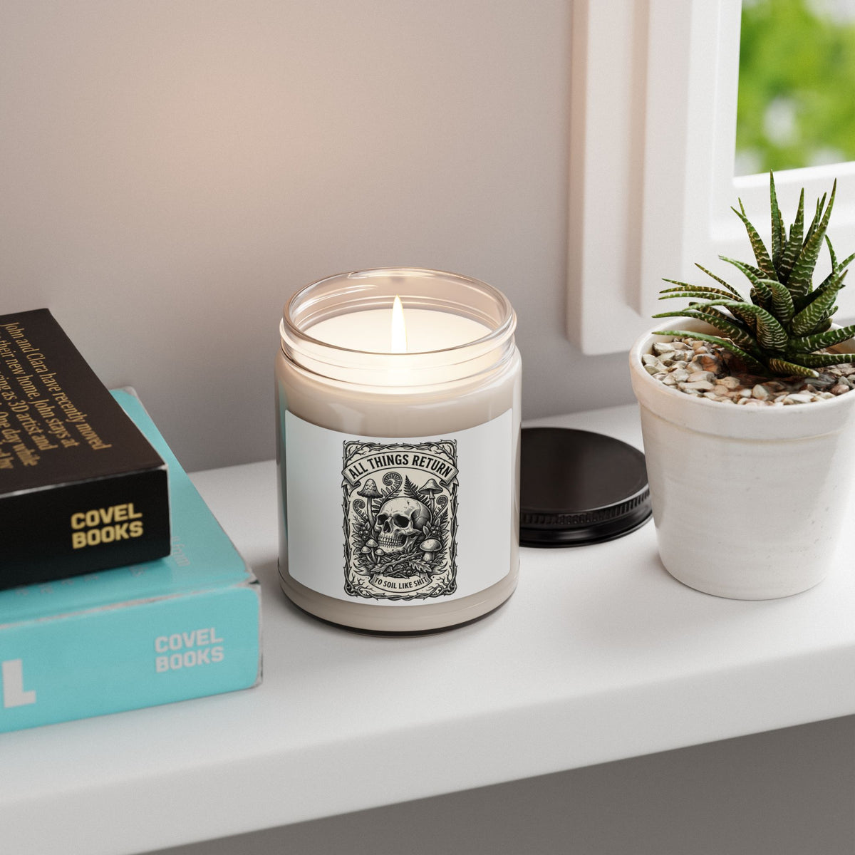 Gothic Botanical Skull Candle, Soy Jar Candle | Dark Floral, Mushroom