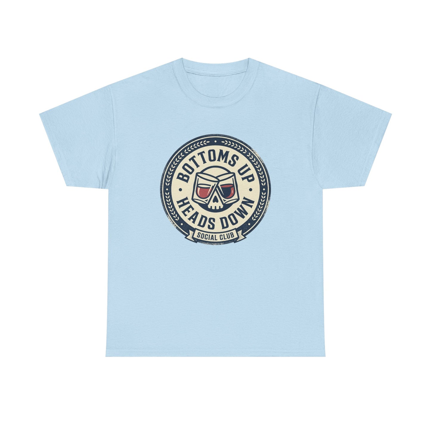 "Bottoms Up Heads Down" Skull Beer Logo Tee