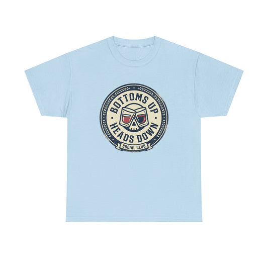 "Bottoms Up Heads Down" Skull Beer Logo Tee